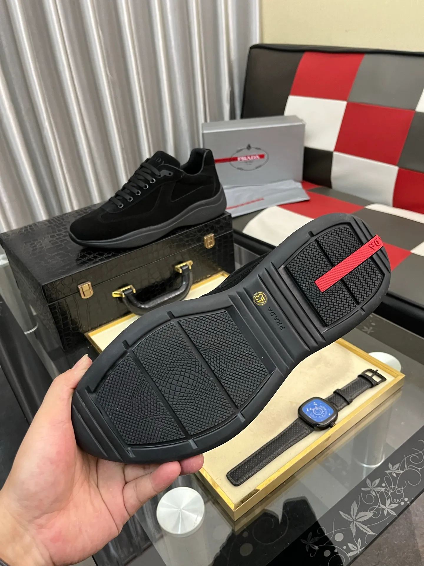 Men's shoes 💰400⌚️⌚️【PRADA】Prada casual shoes, originally developed 1:1, made of high-mercerized cowhide with imported cowhide, silk sheepskin lining, rubber outsole, comfortable and soft on the foot, size: 38-444️⃣Colors available